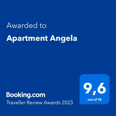 Certifikat, nagrada, logo ili neki drugi dokument izložen u objektu Apartment Angela